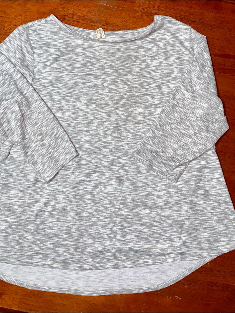HUE Light Gray Marled Boatneck 3/4 Sleeve Top